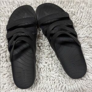 CROCS Black Strappy Slide Sandals